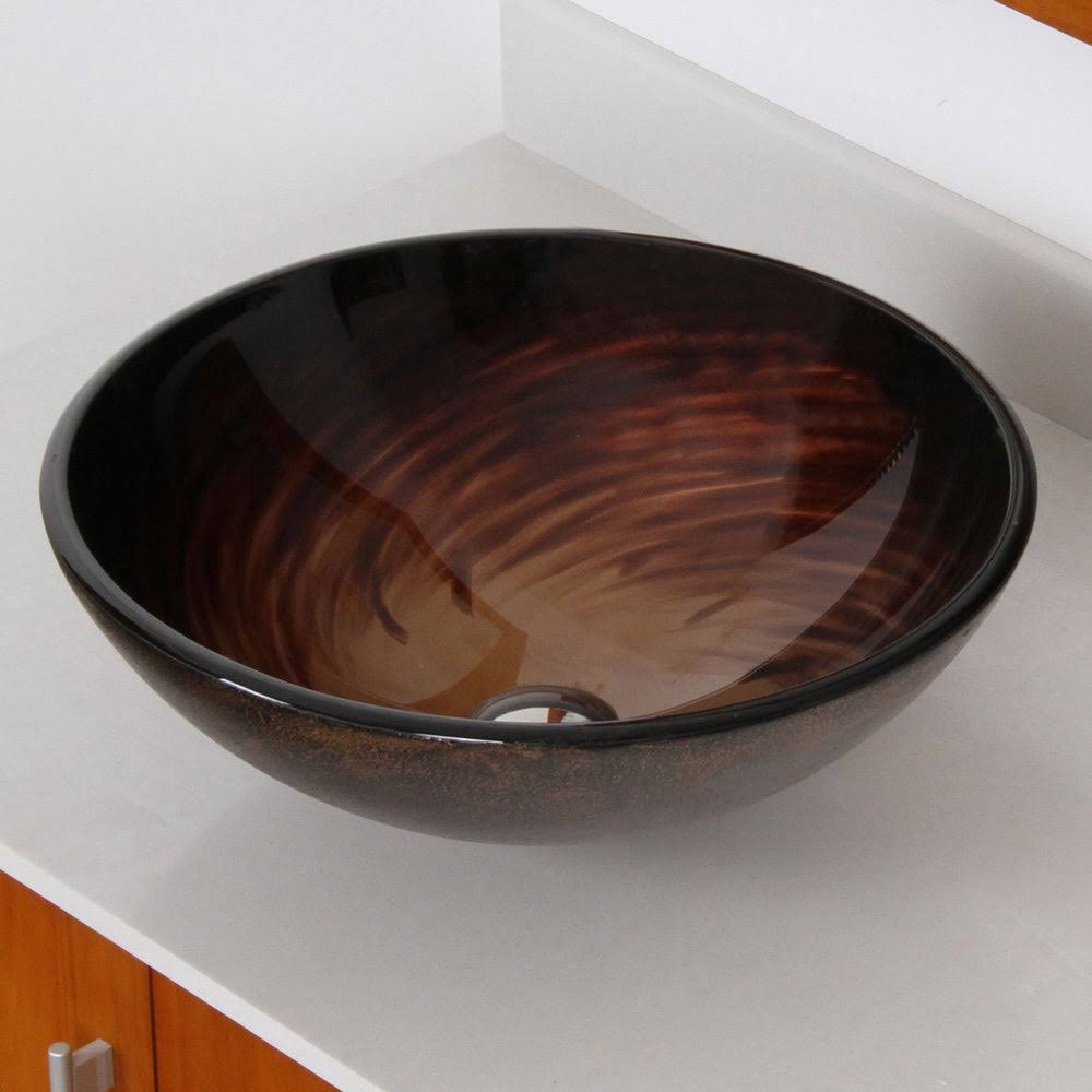 Brown Glass Bathroom Vessel Sink and Waterfall Faucet O416499