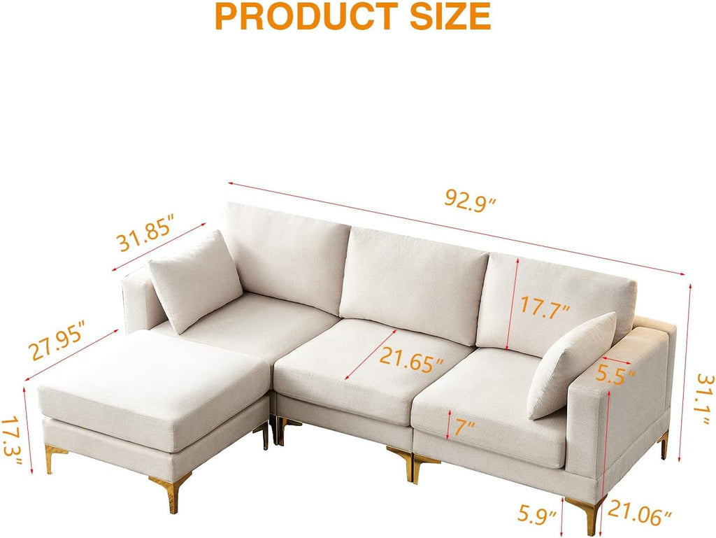 Beige Reversible Modular Couch with 2 Pillows and Metal Legs C678