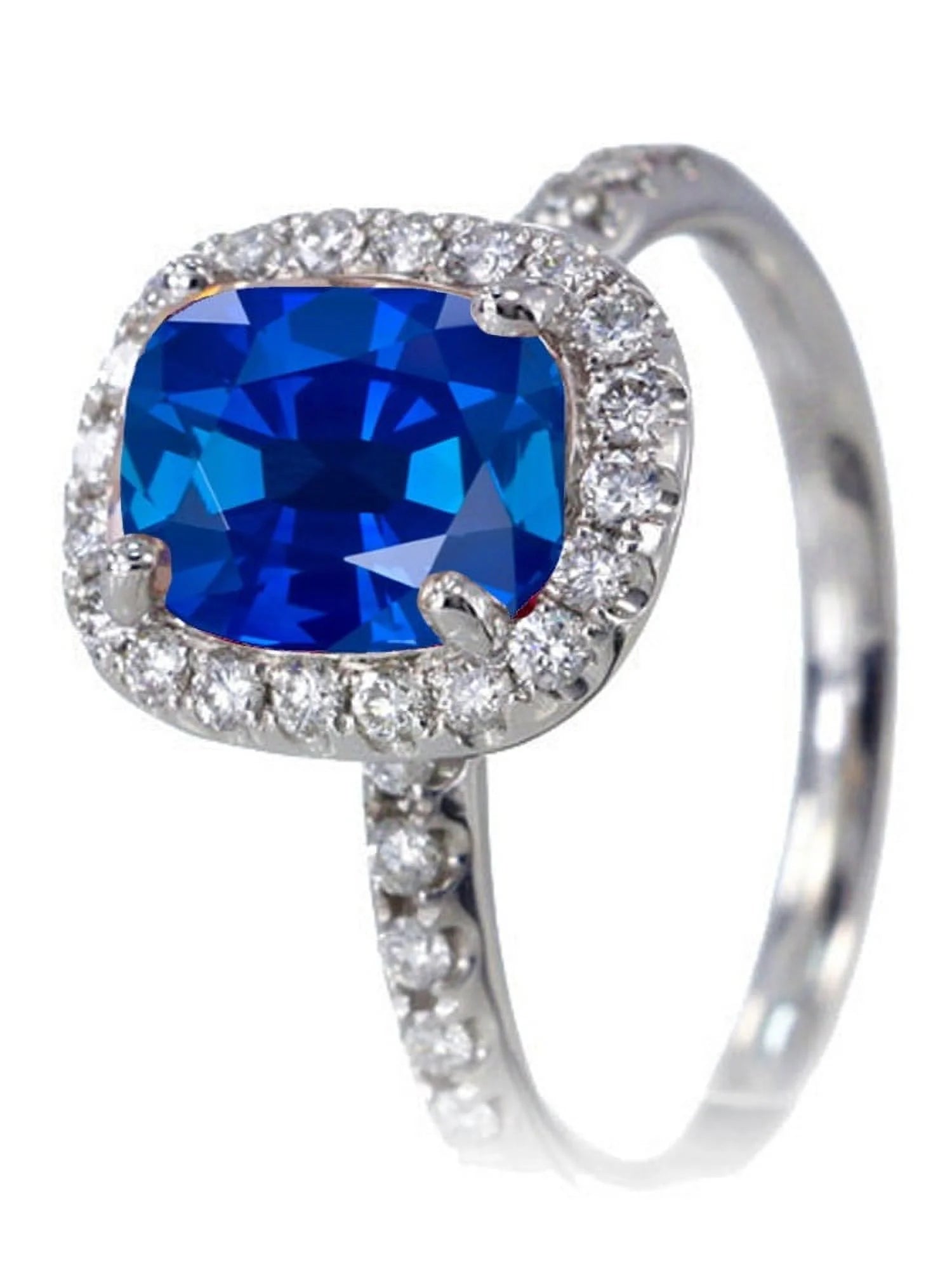 1.5 Carat Cushion Cut Sapphire Diamond Engagement Ring on 10k White Gold M5553