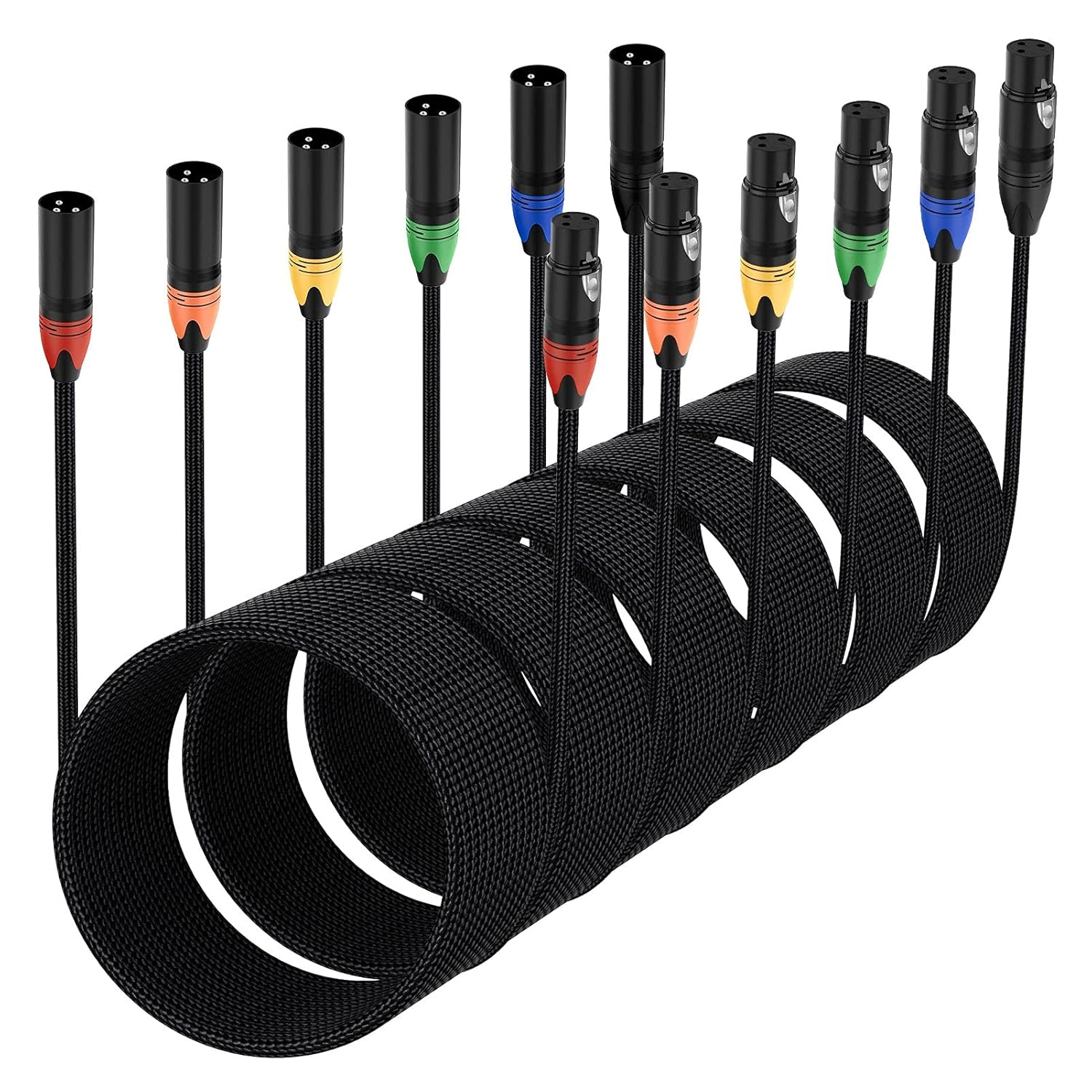 25ft 6 Pack XLR Microphone Cable Black Braided B232