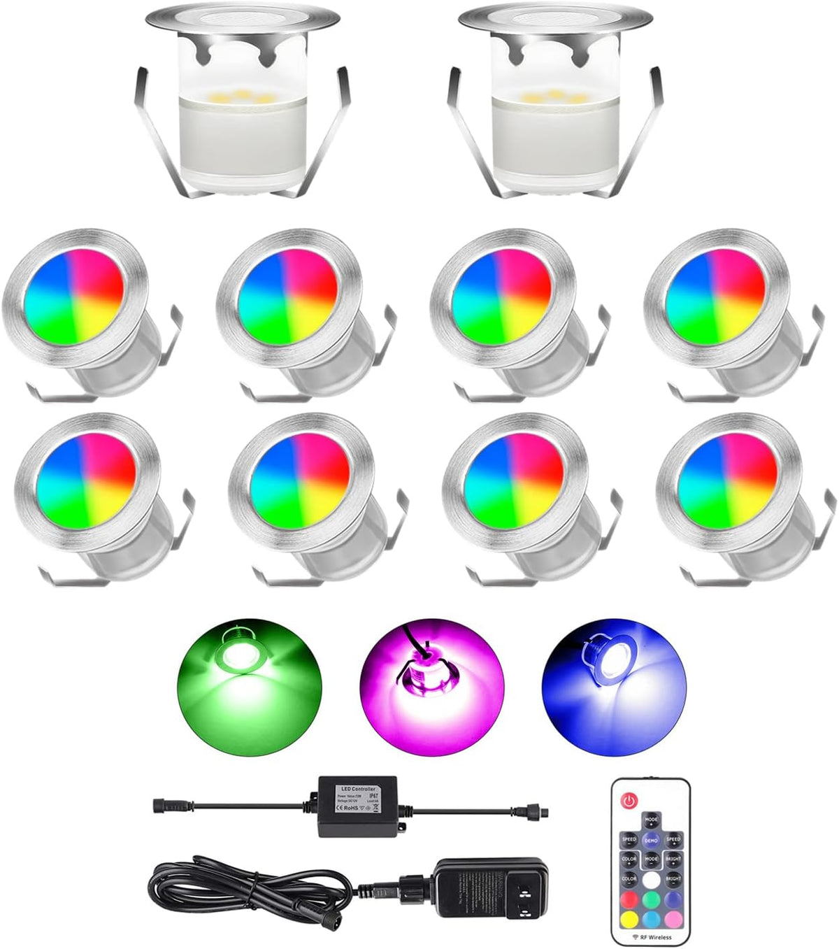 10 Pack IP67 Waterproof Dimmable Low Voltage Recessed LED Deck Light V78837