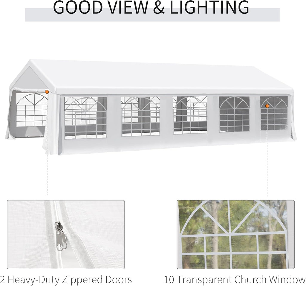 White Heavy Duty Carport Canopy with Removable Sidewalls and Windows P192688