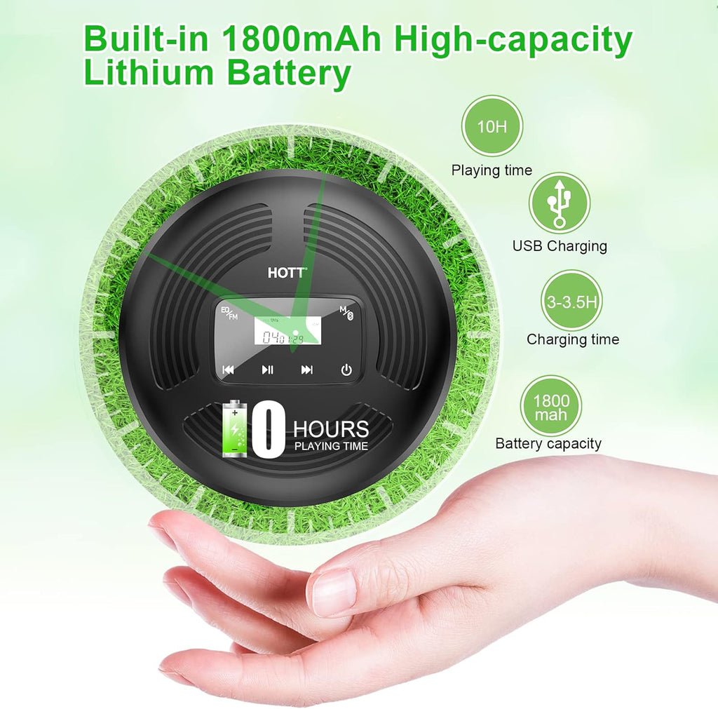 Portable CD Player with Bluetooth FM Transmitter AUX Output Rechargeable 1800mah Touch Button Anti-Skip Shockproof Protection T77391