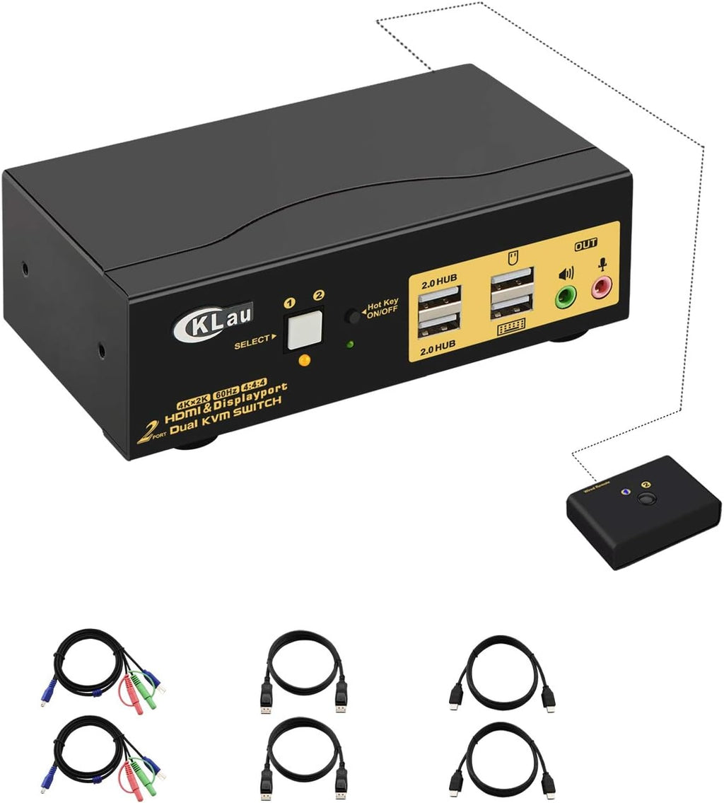 2 Port Dual Monitor Displayport KVM Switch with Audio, USB 2.0 Hub and Cables Y25666