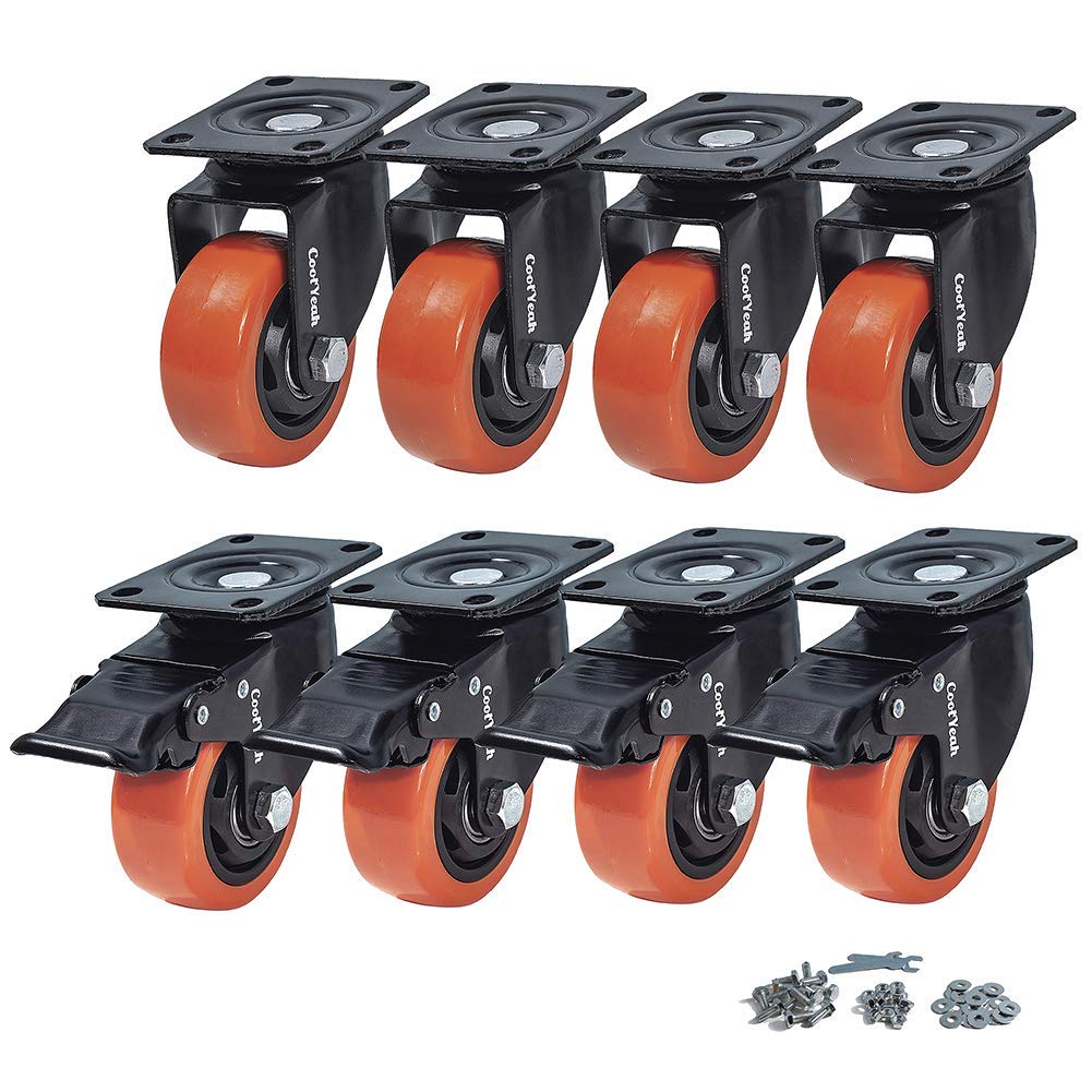 3 inch Swivel Plate PVC Caster Wheels, Pack of 8 Z6698