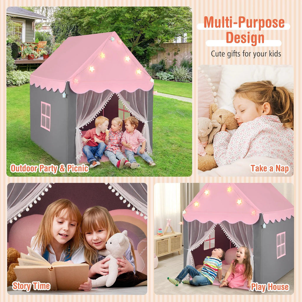 Pink Castle Fairy Tent with Star Lights Mat X6329