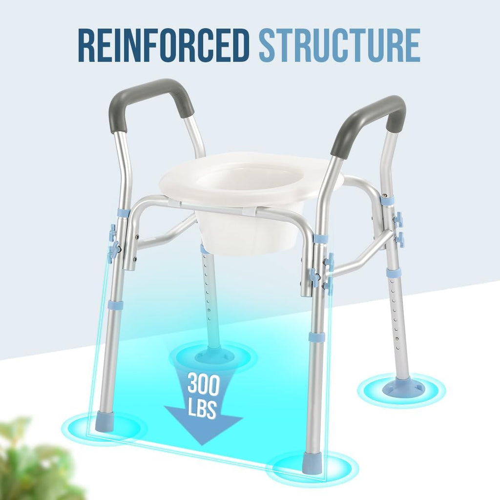 Stand Alone Raised Toilet Seat with Safety Frame, Height Adjustable Legs H384