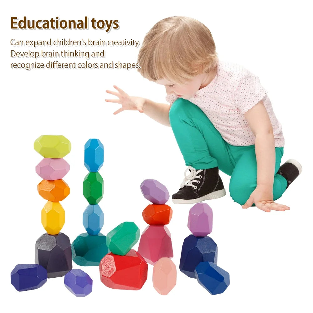 Kids Wooden Balancing Stone Stacking Building Block Toy S612456