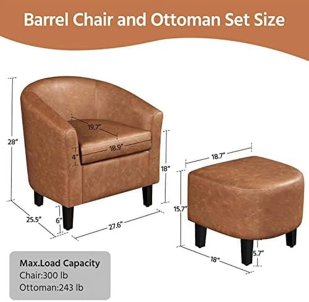 Faux Leather Barrel Accent Chair with Ottoman Set J54981