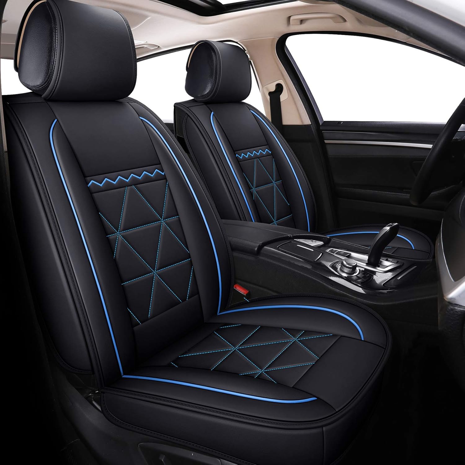 2 PCS Black Waterproof Faux Leather Car Seat Covers Q3020