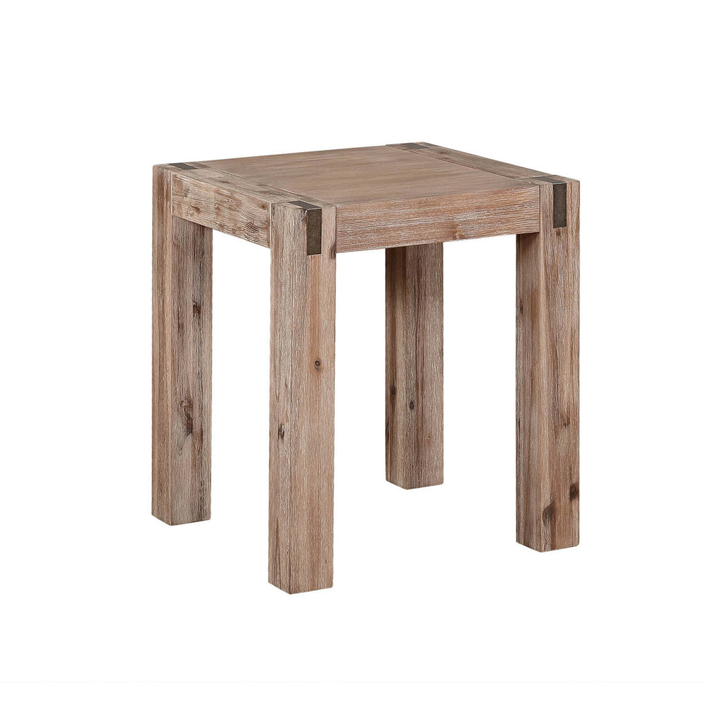Brushed Driftwood Acacia Wood End Table with Metal Inset H8991
