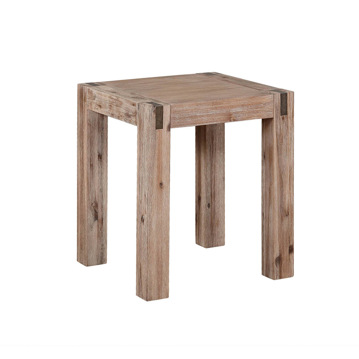 Brushed Driftwood Acacia Wood End Table with Metal Inset H8991