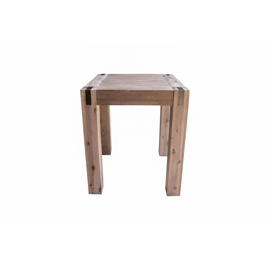 Brushed Driftwood Acacia Wood End Table with Metal Inset H8991
