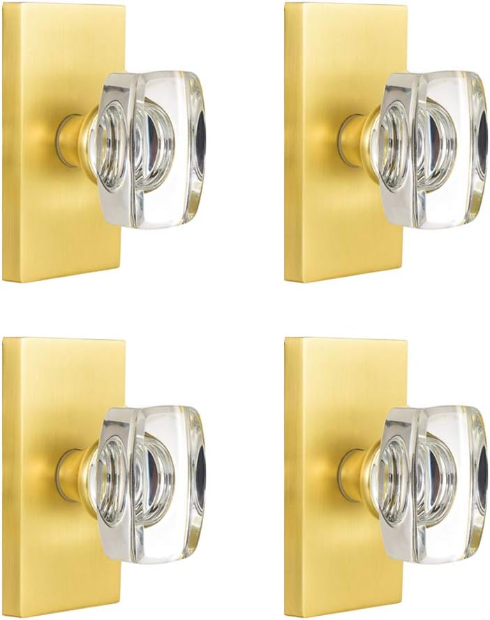 Glass Door Knobs with Lock, Satin Brass, Pack of 2 J1634