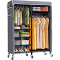 620lbs Heavy Duty Garment Rack 6 Tiers Black Metal on Wheel with Grey Cover D920353