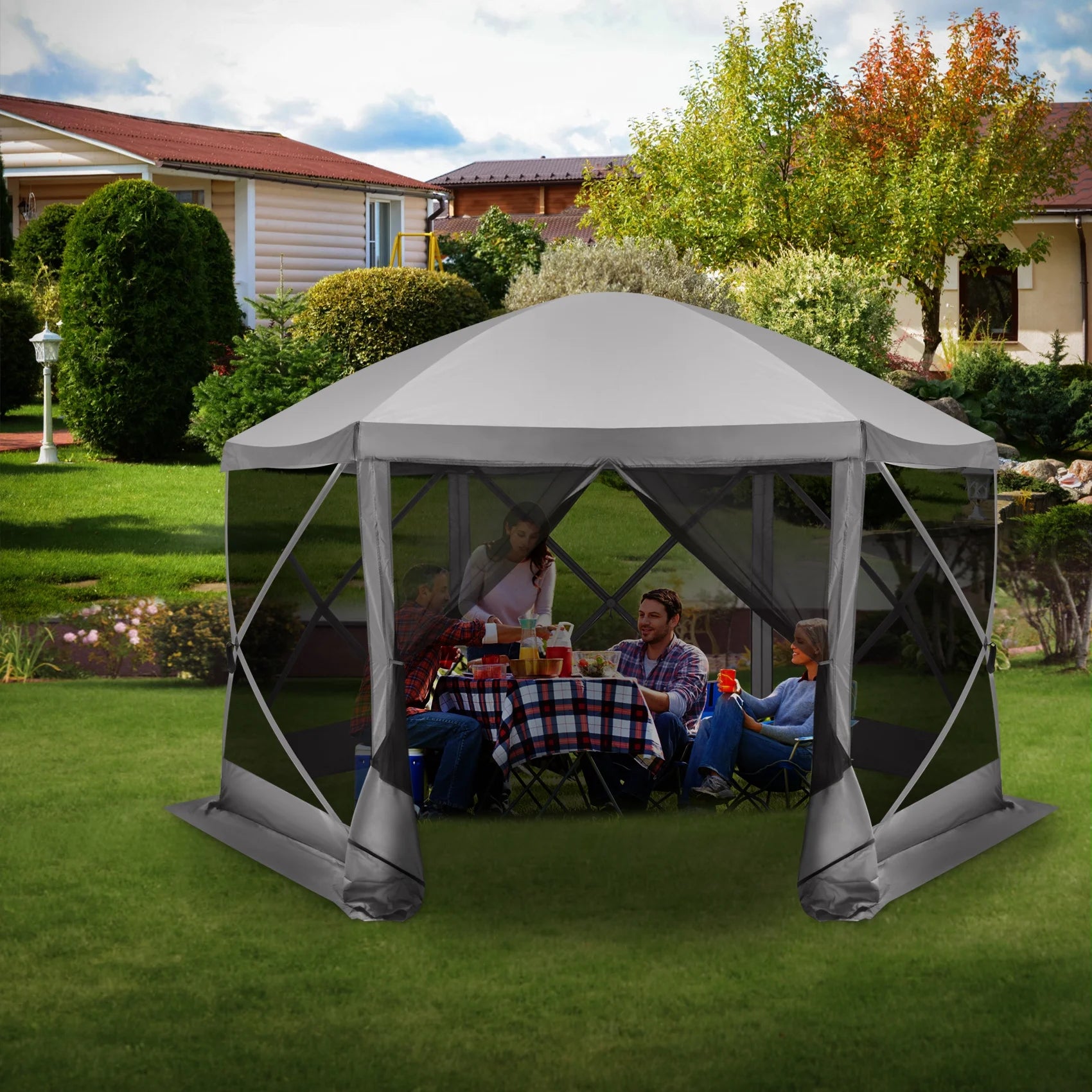 12 x 12 FT Pop Up Screen House Tent with Carry Bag, Gray O7338
