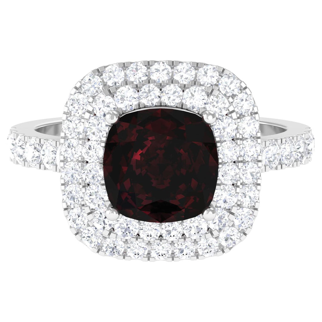 4 CT Garnet Engagement Ring with Double Halo Moissanite, 925 Sterling Silver L183