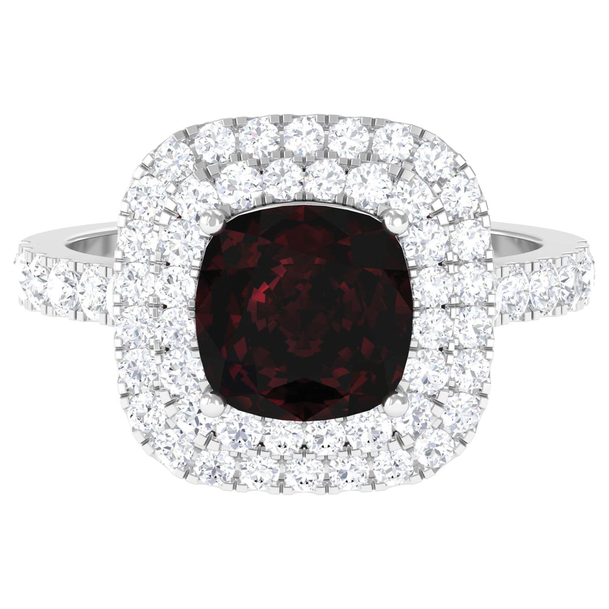 4 CT Garnet Engagement Ring with Double Halo Moissanite, 925 Sterling Silver L183