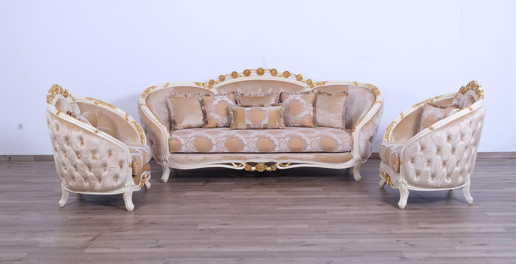 Beige & Gold Wood Trim Sofa Set B447104