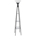 Charcoal Black Metal Torchiere with 3 Glass Shelves Y3028