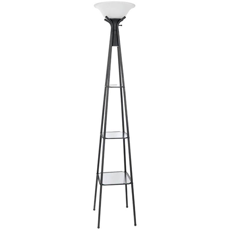 Charcoal Black Metal Torchiere with 3 Glass Shelves Y3028