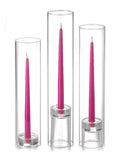 12x22 Taper Candles with Chimney Base Holders, Hot Pink A2301