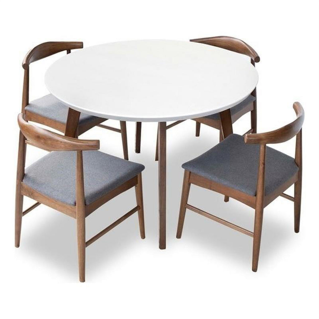 Mid Century Modern Fabric Dining Chair in White/Gray (Set of 5) T232