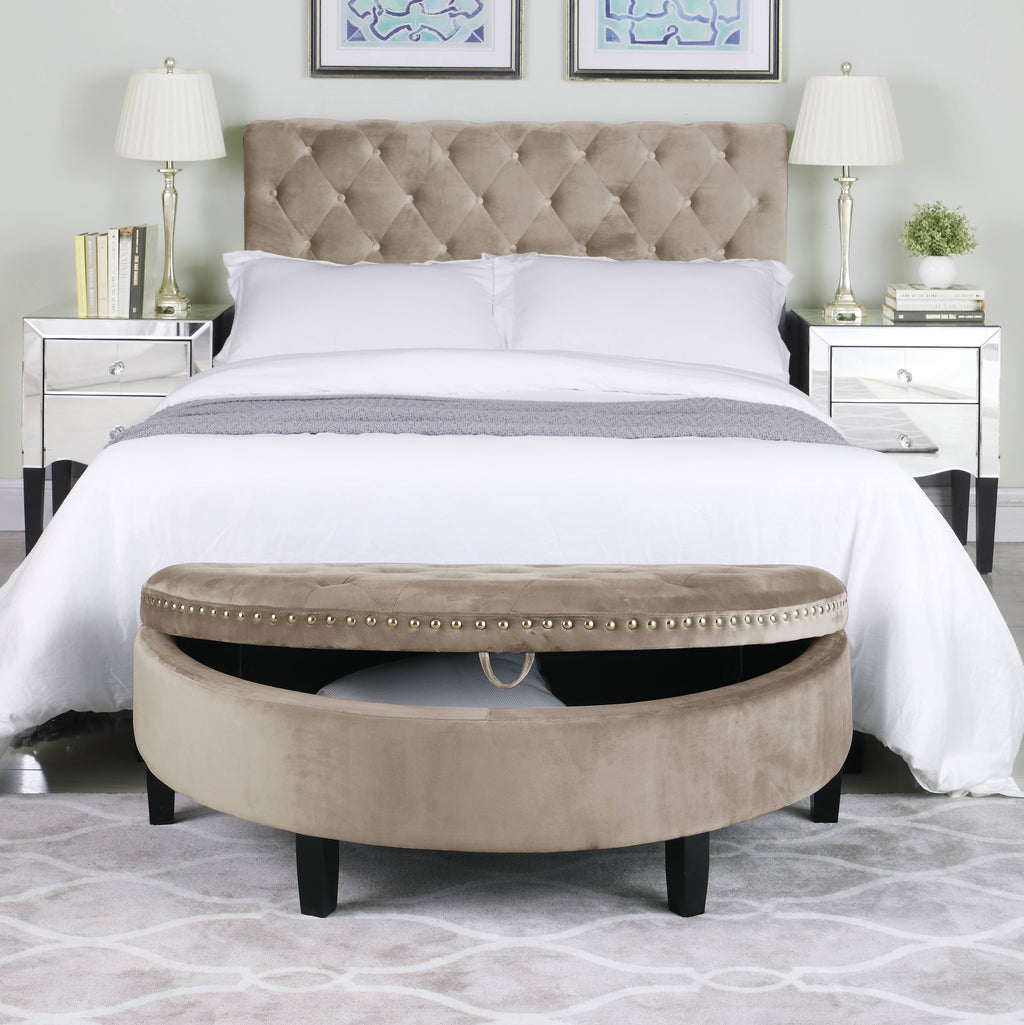 Plum Velvet Half Moon Storage Ottoman T3044