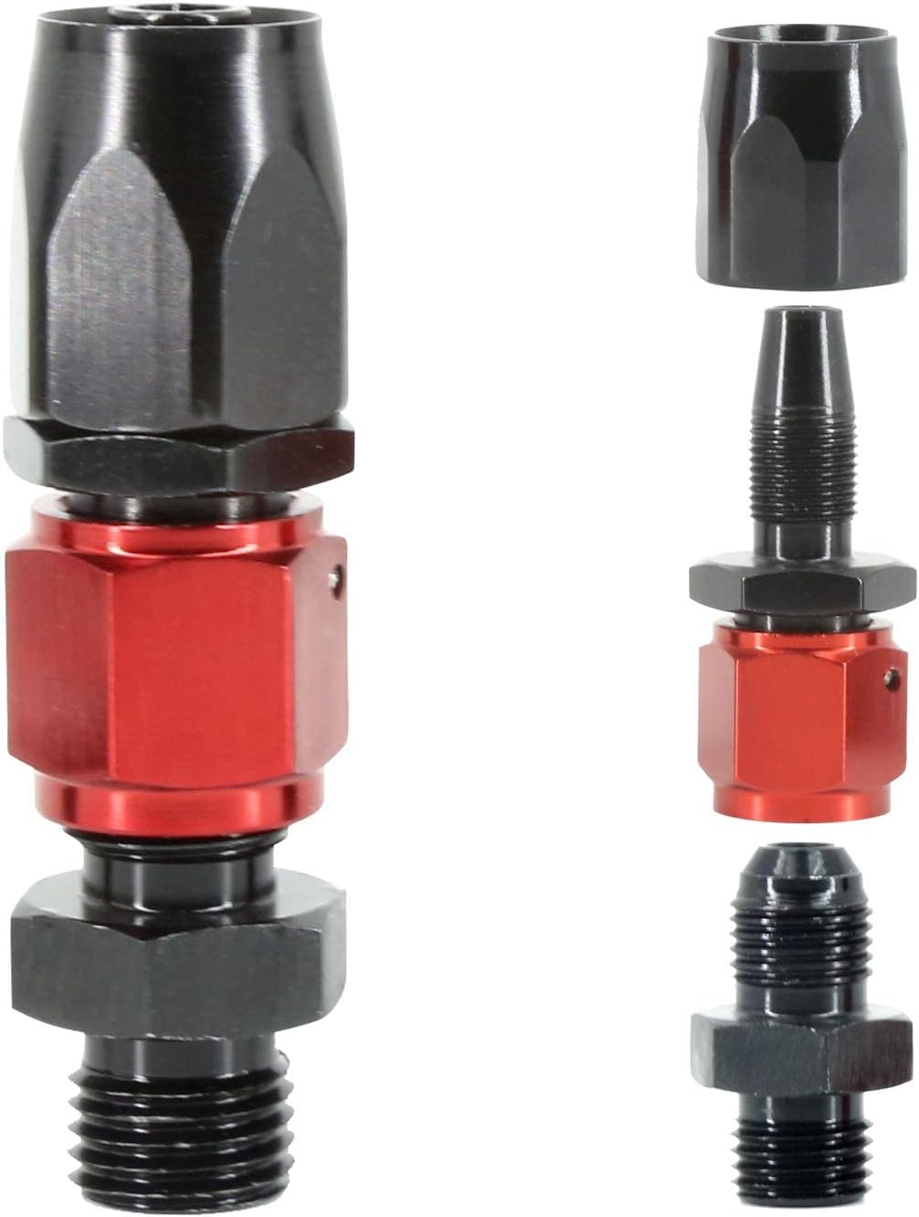 Adjustable Aluminum EFI Fuel Pressure Regulator Kit with 0-100 psi Gauge 7pcs 6AN Fuel Line Hose Fitting Connectors Black & Red Pack of 2 C301020