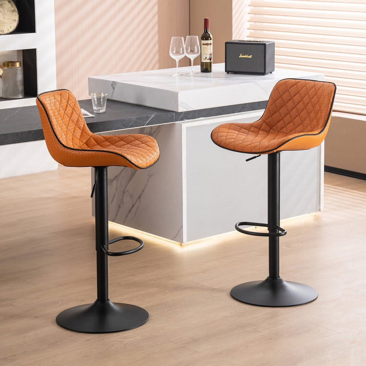 Adjustable Swivel Bar Stools Set of 2 Orange K1297