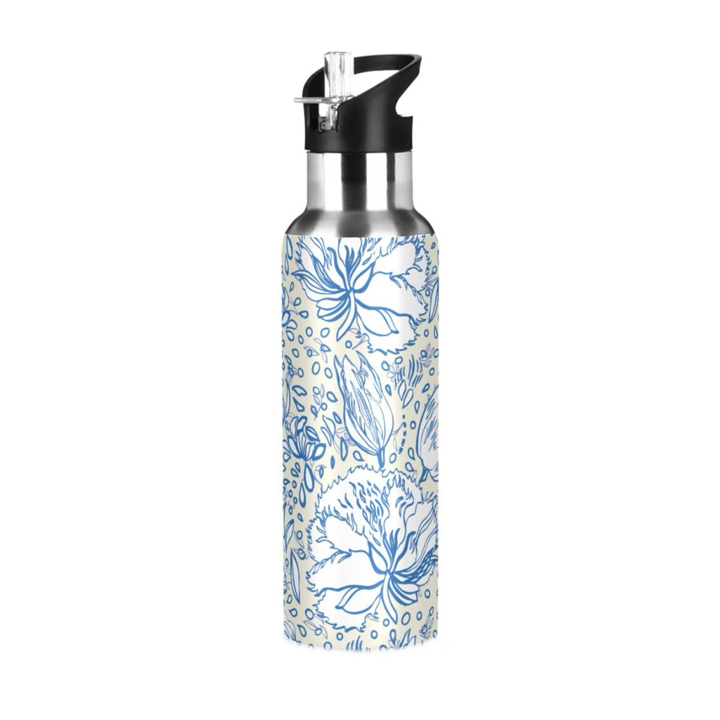 Retro Blue Floral Bouquet Stainless Steel Insulated Flask O662388
