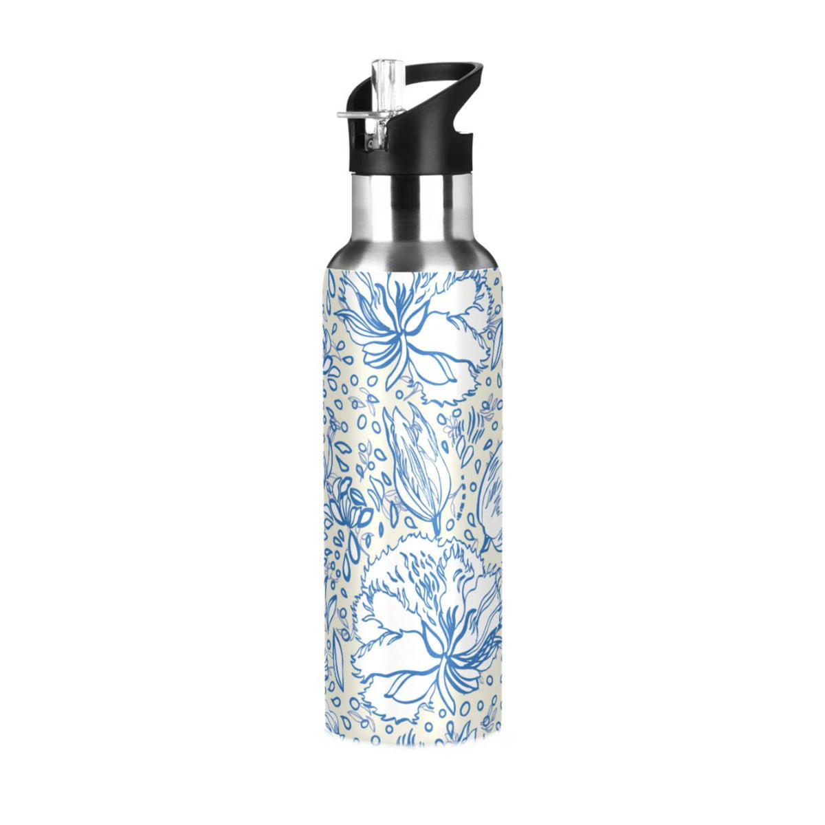 Retro Blue Floral Bouquet Stainless Steel Insulated Flask O662388