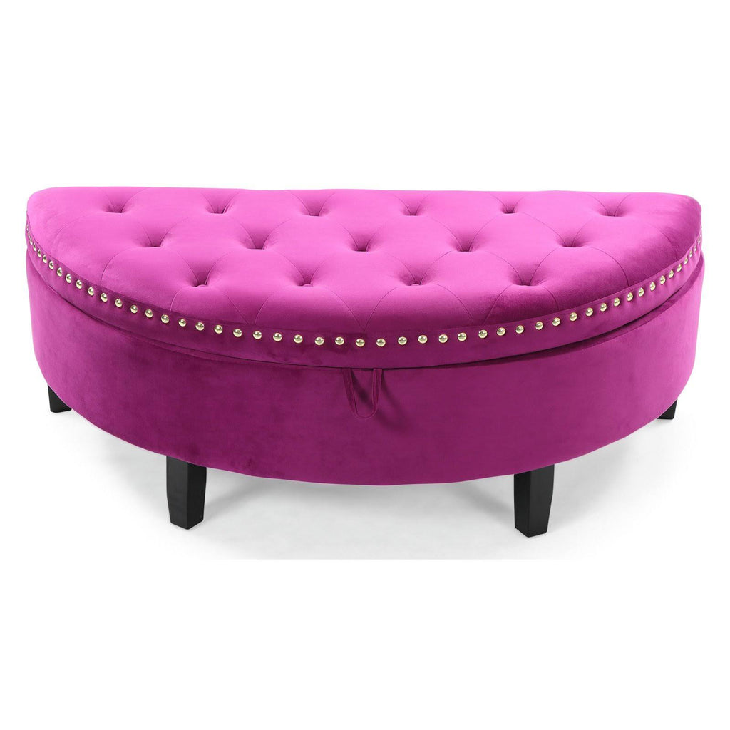 Plum Velvet Half Moon Storage Ottoman T3044