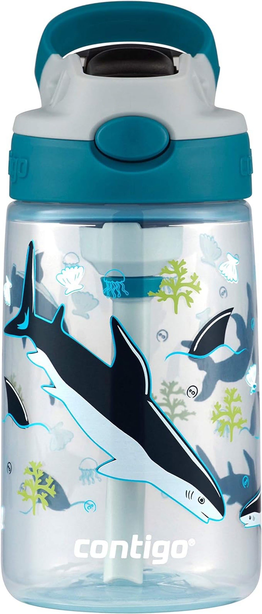 14oz White Kids Water Bottle with Silicone Straw T381