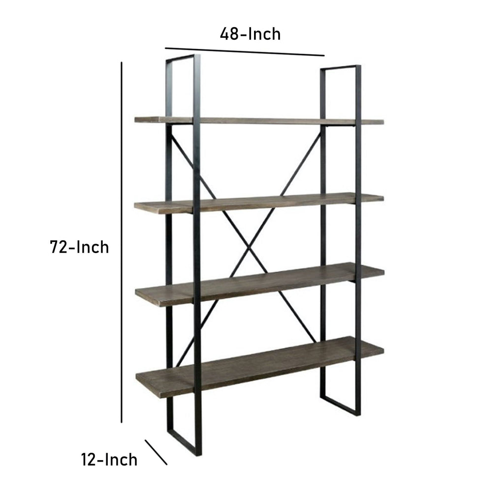 Black and Gray 4 Tier Metal Frame Bookcase A4513