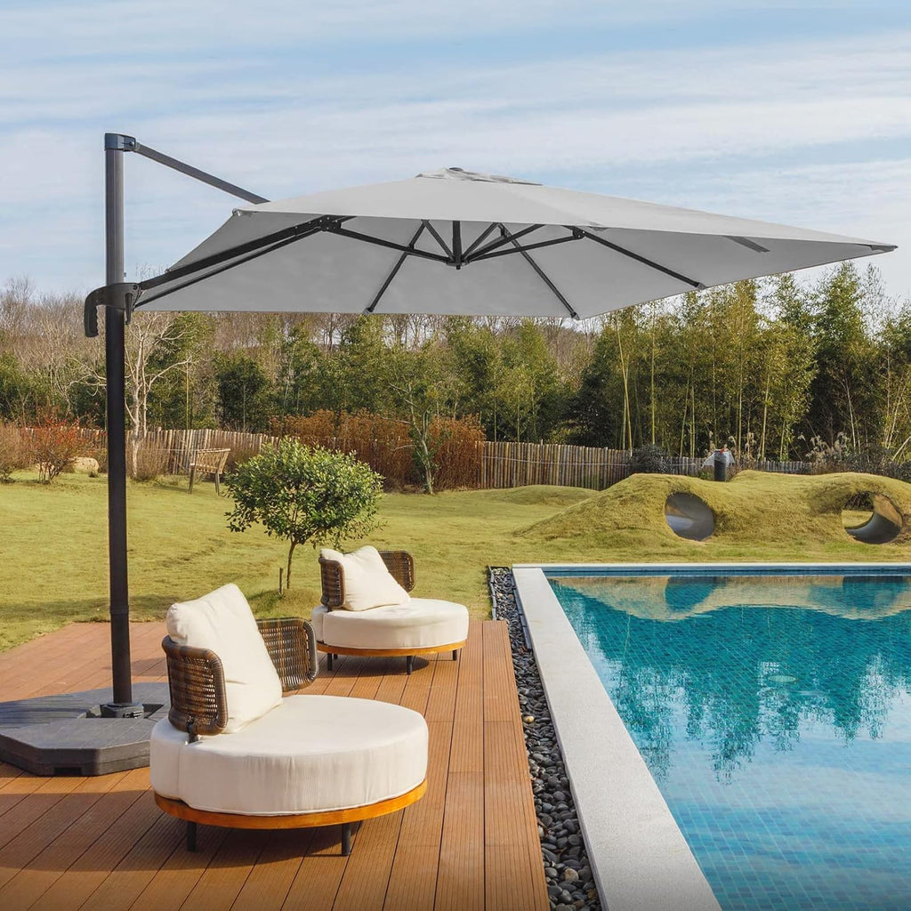 Grey 8.2FT Square Offset Patio Umbrella with Aluminum Pole R6773