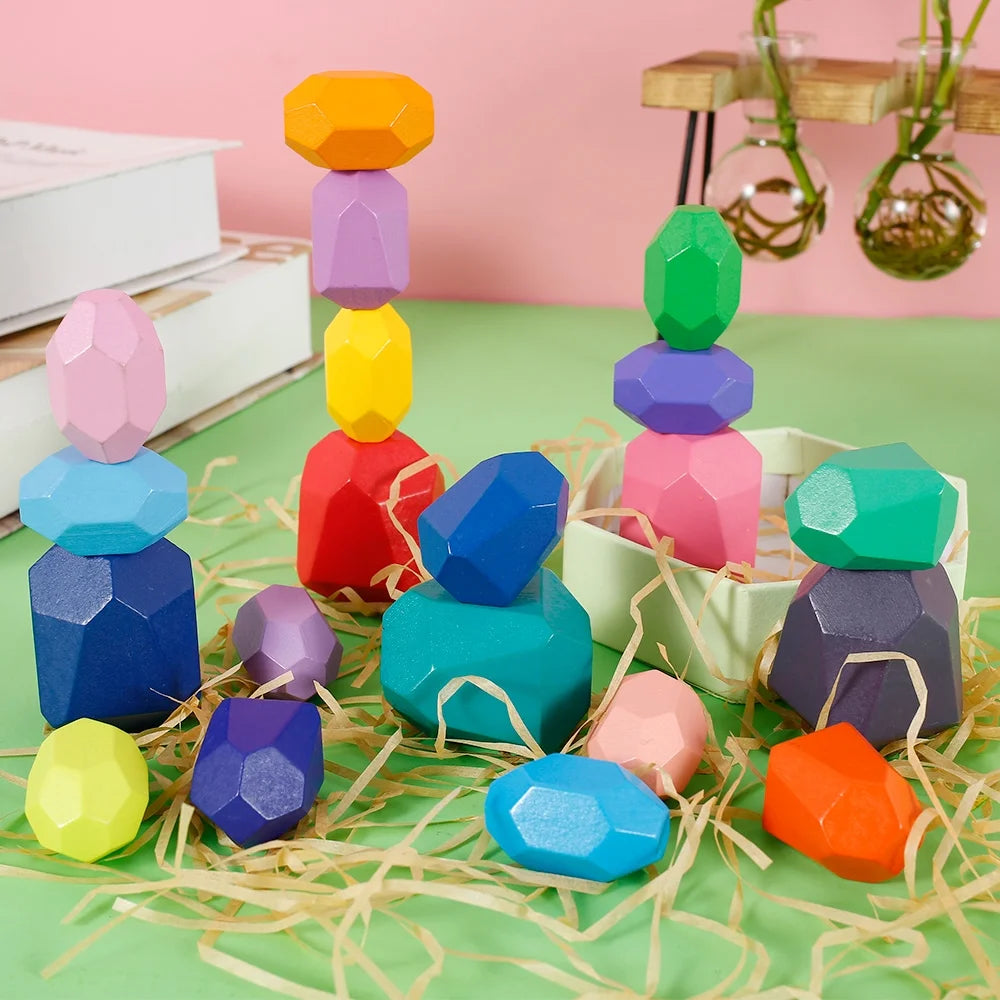 Kids Wooden Balancing Stone Stacking Building Block Toy S612456
