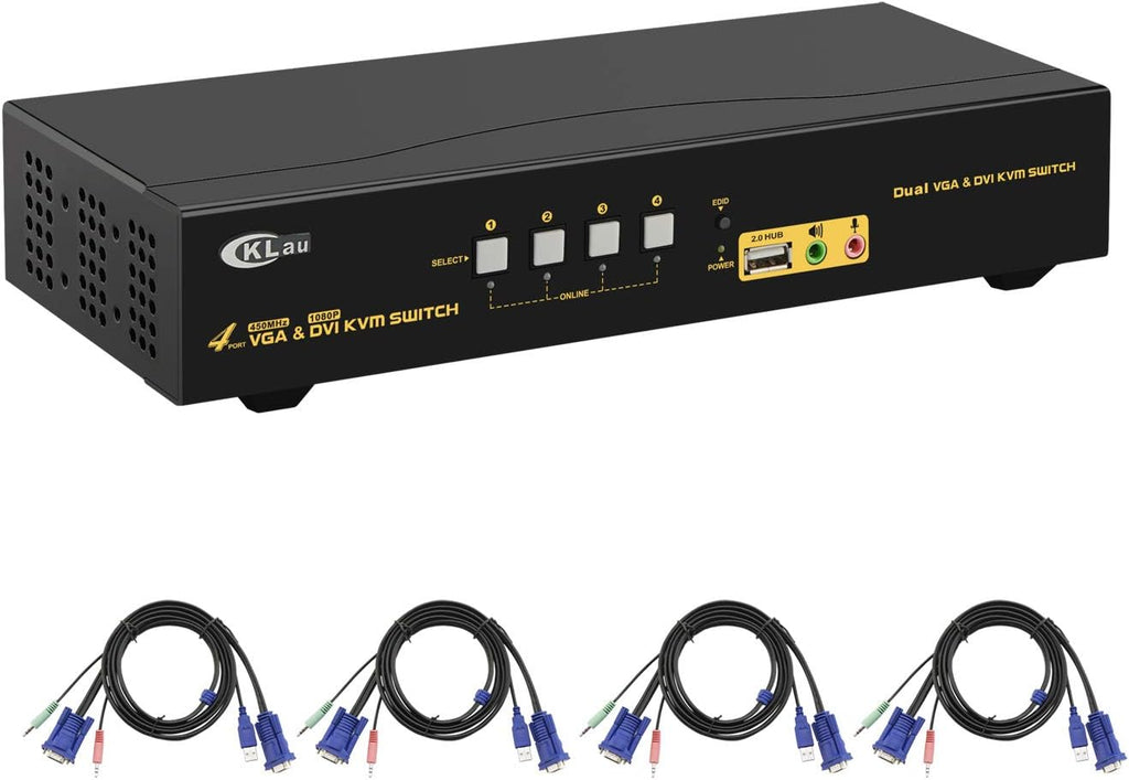 2 Port Dual Monitor Displayport KVM Switch with Audio, USB 2.0 Hub and Cables Y25666