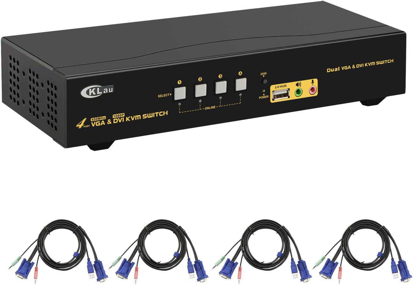 2 Port Dual Monitor Displayport KVM Switch with Audio, USB 2.0 Hub and Cables Y25666