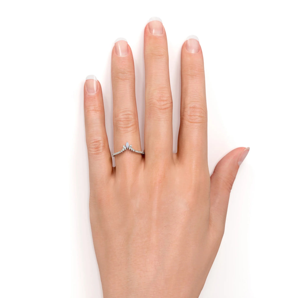 Vintage Marquise Fire Opal and Moissanite Stackable Wedding Band in 18K Rose Gold over Silver U2713