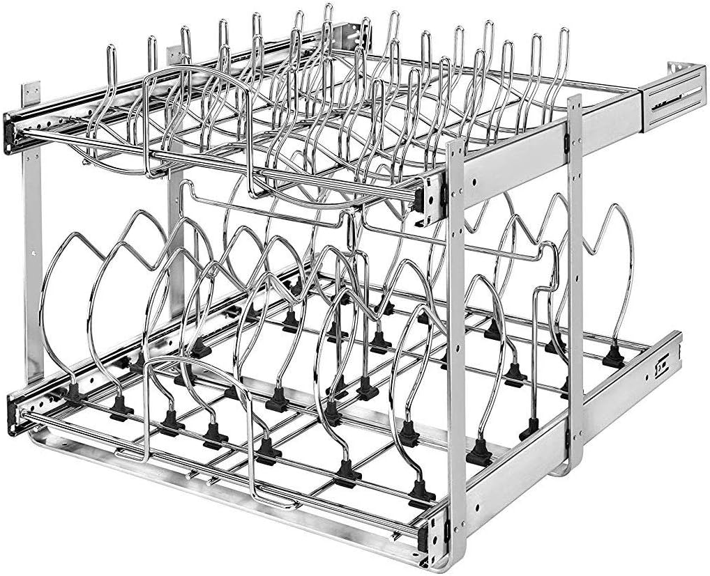 21-Inch 2-Tier Chrome Wire Pull Out Kitchen Cabinet Organizer V3578