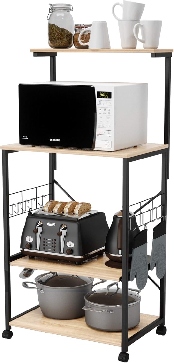 4 Tier Black Rolling Kitchen Cart with Storage Shelf N85757