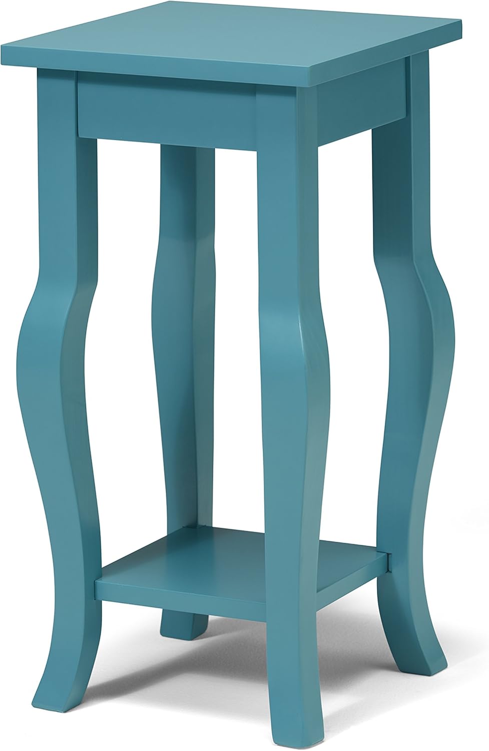 Black Wood Pedestal End Table with Curved Legs and Lower Shelf P406