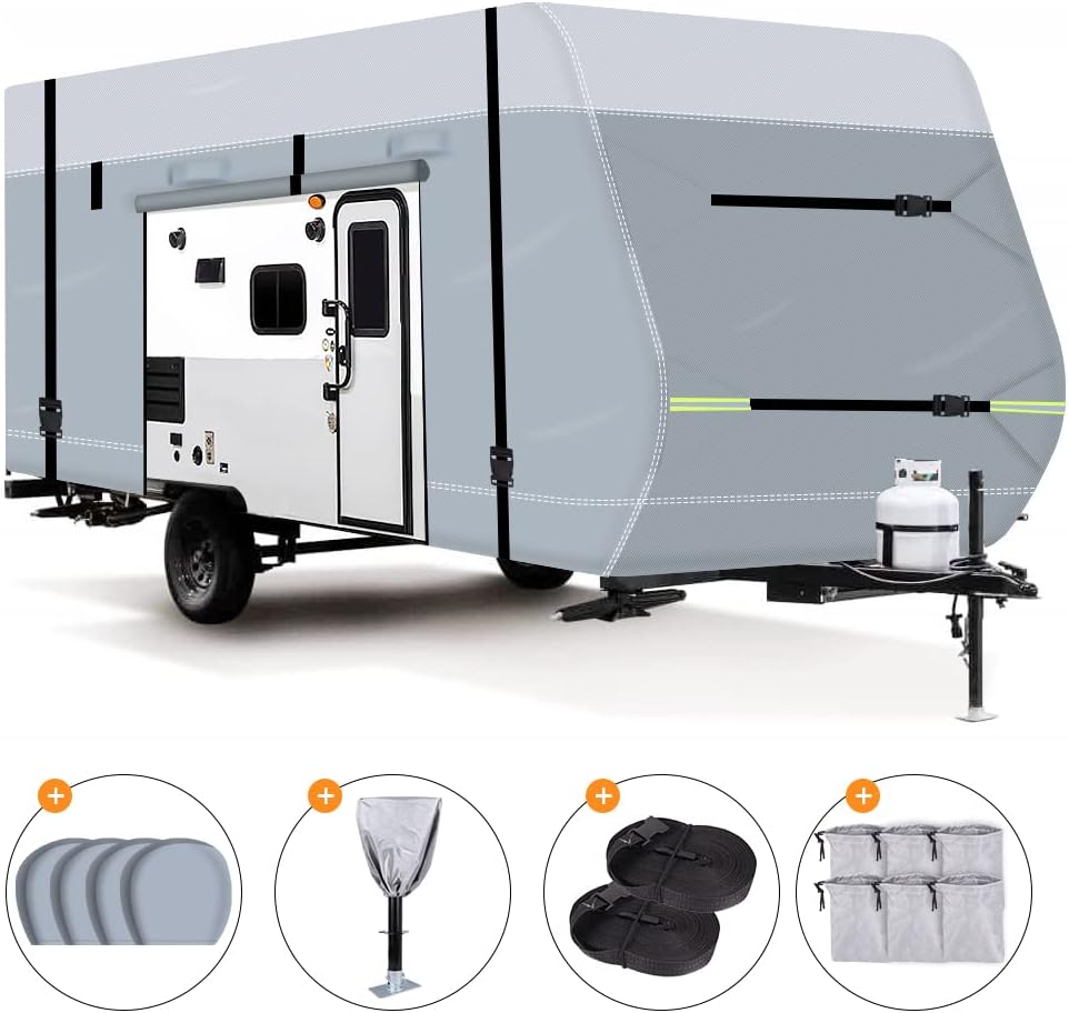 600D Waterproof Oxford Travel Trailer Camper Cover with Tire Cover, Tongue Jack Cover N924633