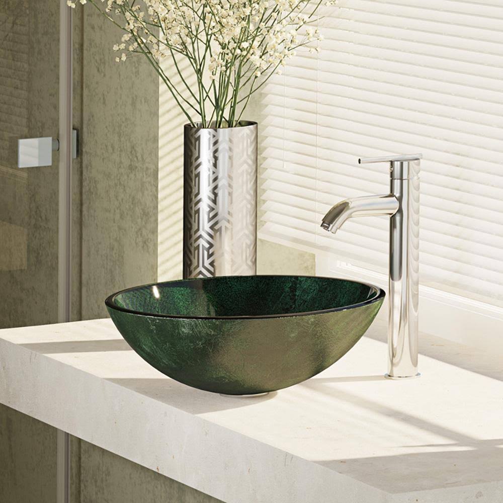 Forest Green Glass Bathroom Sink with Faucet E93443