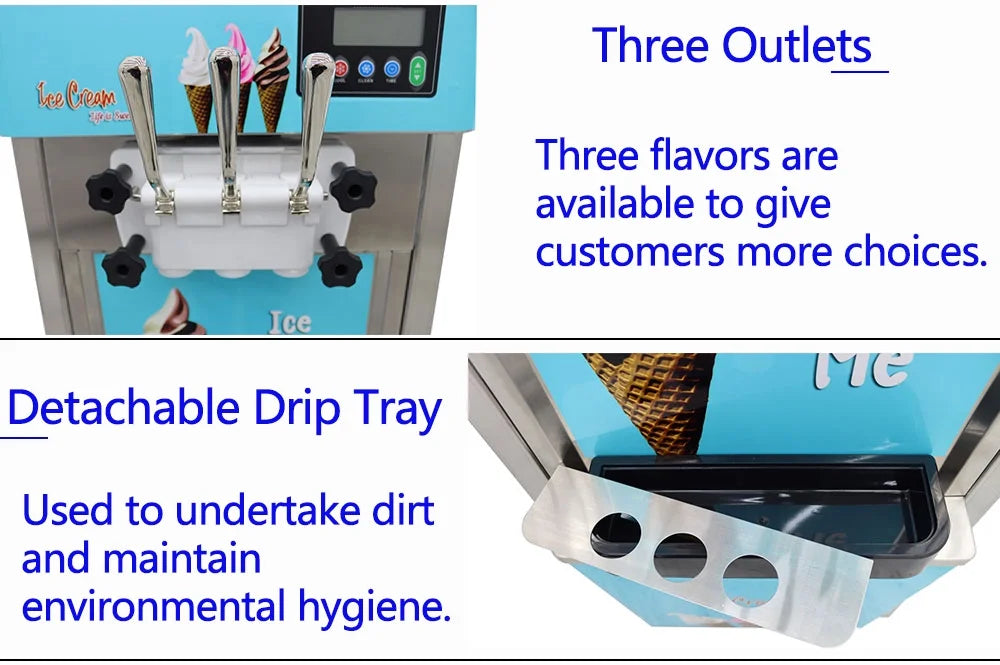 Soft Ice Cream Machine Commercial 3 Flavors 20-30L/H 1400W G9928