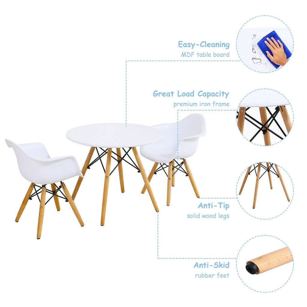 3 Piece Kids Round Table Chair Set with 2 Arm Chairs White P728