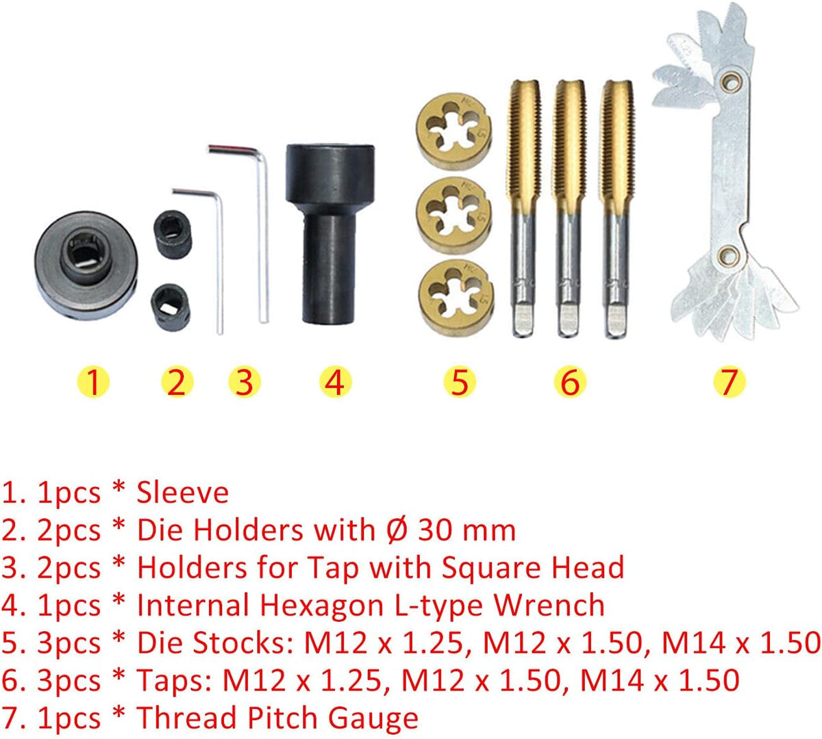 12PCS Tap and Die Set Metric and Standard Threading Tools for M12 x 1.25 M12 x 1.5 M14 x 1.5 P618
