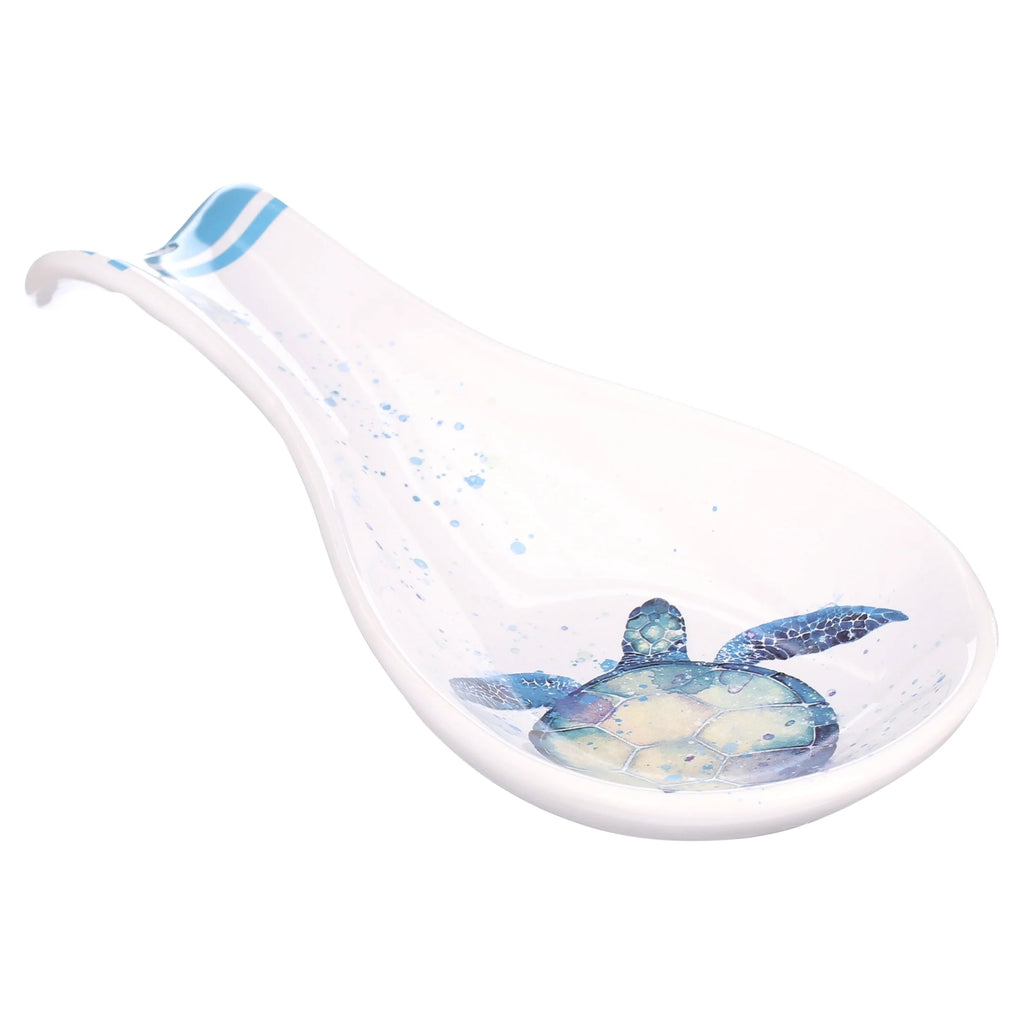 Teal Blue White Ceramic Sea Turtle Spoon Rest Y96526