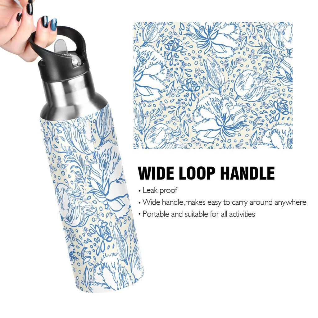 Retro Blue Floral Bouquet Stainless Steel Insulated Flask O662388